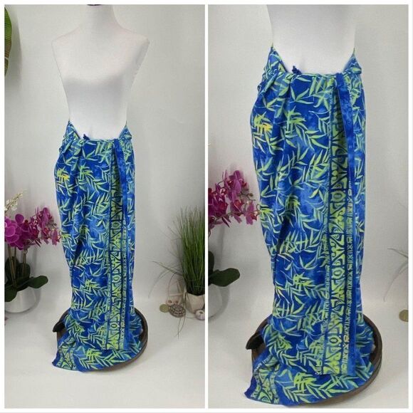 Blue Green SARONG Batik Hand Painted Rayon - Picture 2 of 4